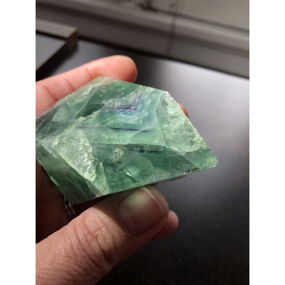 Green Fluorite Gorgeous Polished 6.5 Oz Mineral Specimen Paper Weight - Picture 3 of 12